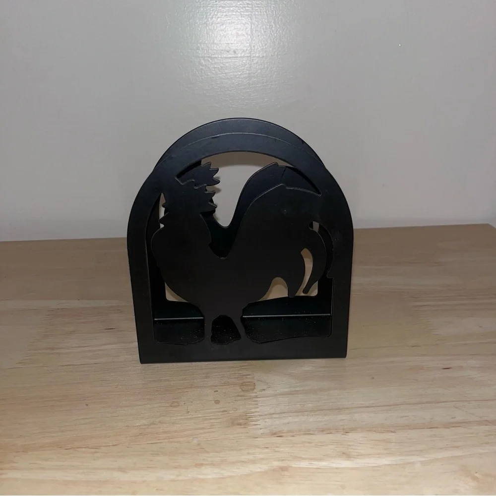 Charming Black Rooster napkin holder